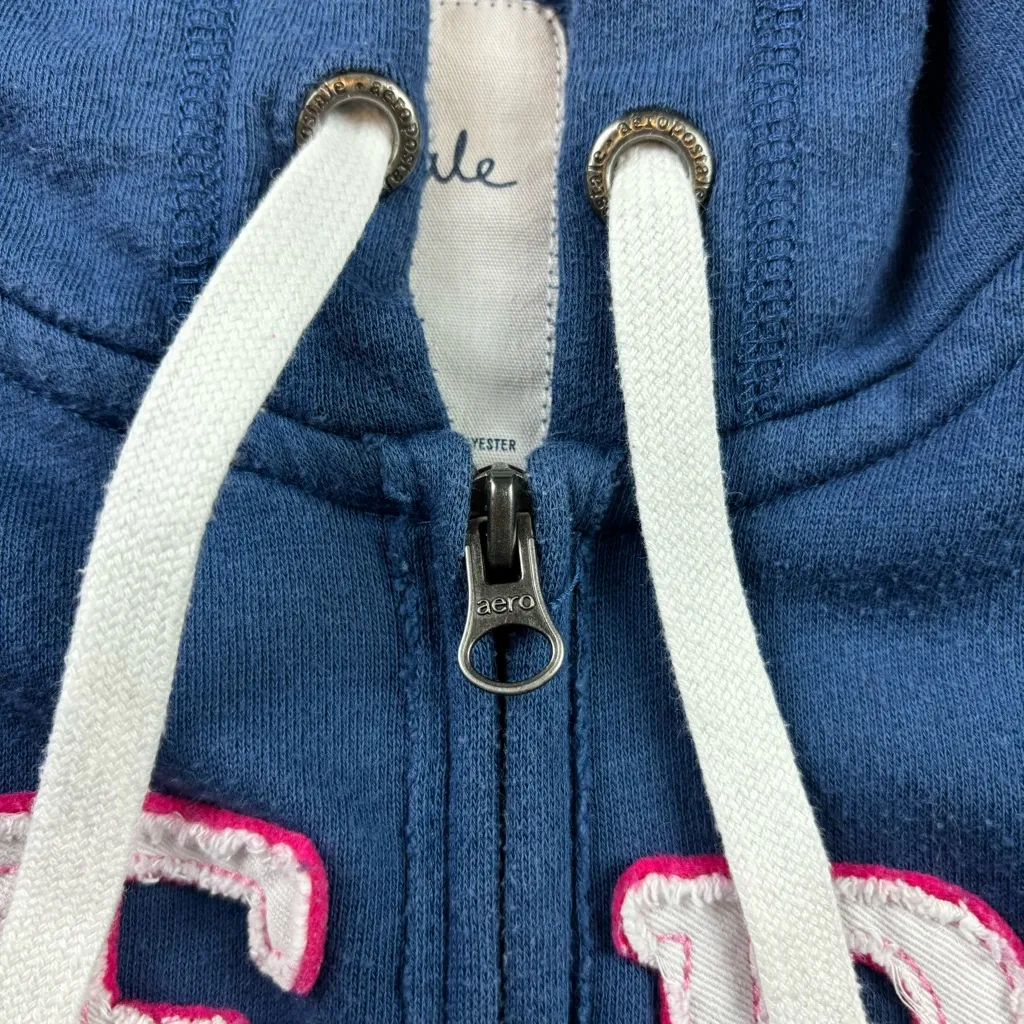 Y2k blue aeropostle aero eighty seven spellout zip up hoodie - Image 2