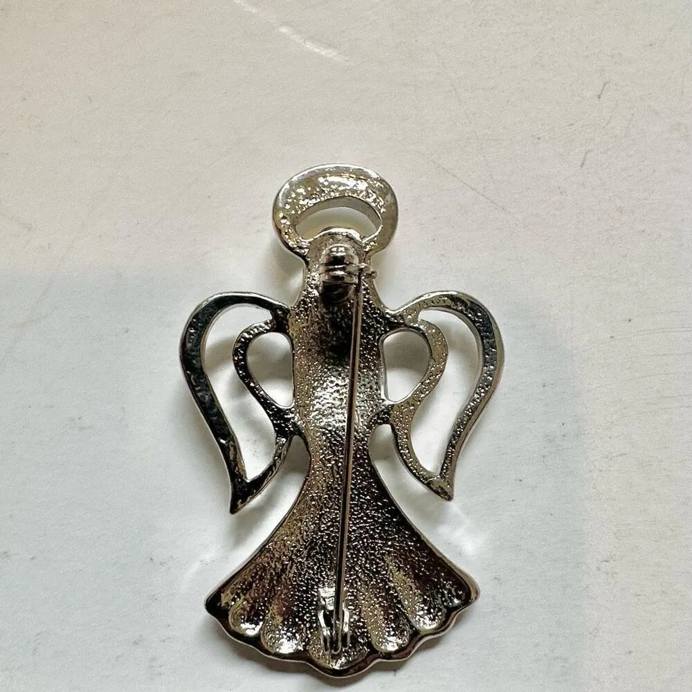 Silver tone angel singing praying hands brooch - Image 4