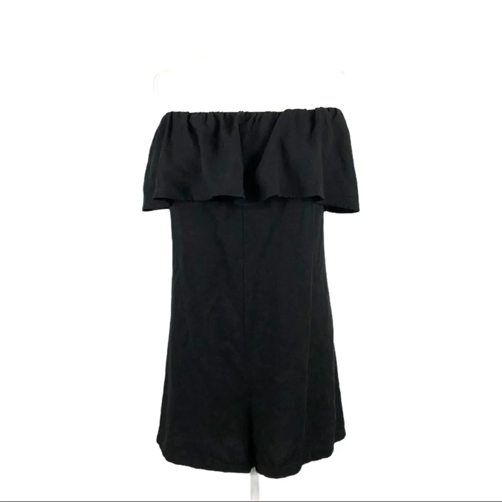 NWT Zara Bardot Off The Shoulder Short Frilled Minimalist Romper in Black XS - Image 12