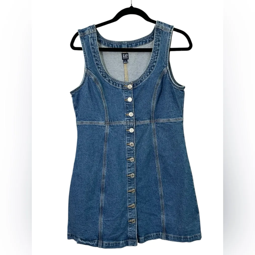 Gap‎ Women’s Denim Medium Wash Button Front Jumper Mini Dress Size Medium - Image 3