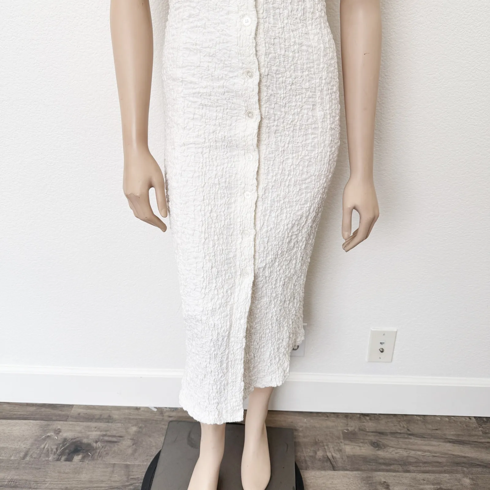 [Anthropologie] White Textured Collared Short Sleeve Midi Shirt Dress NWT Large - Image 6