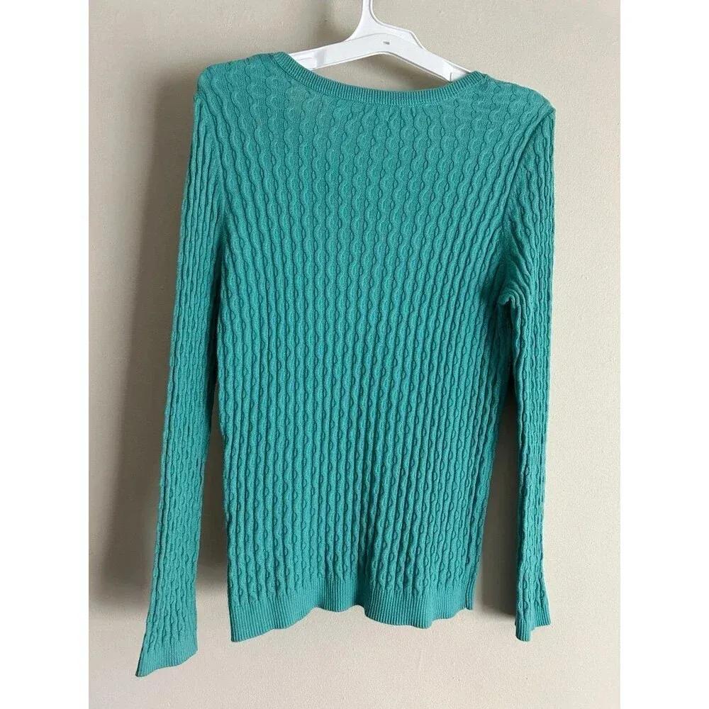 Women's size Large L Cable Knit Sweater V-neck Long Sleeves Pullover - Image 2