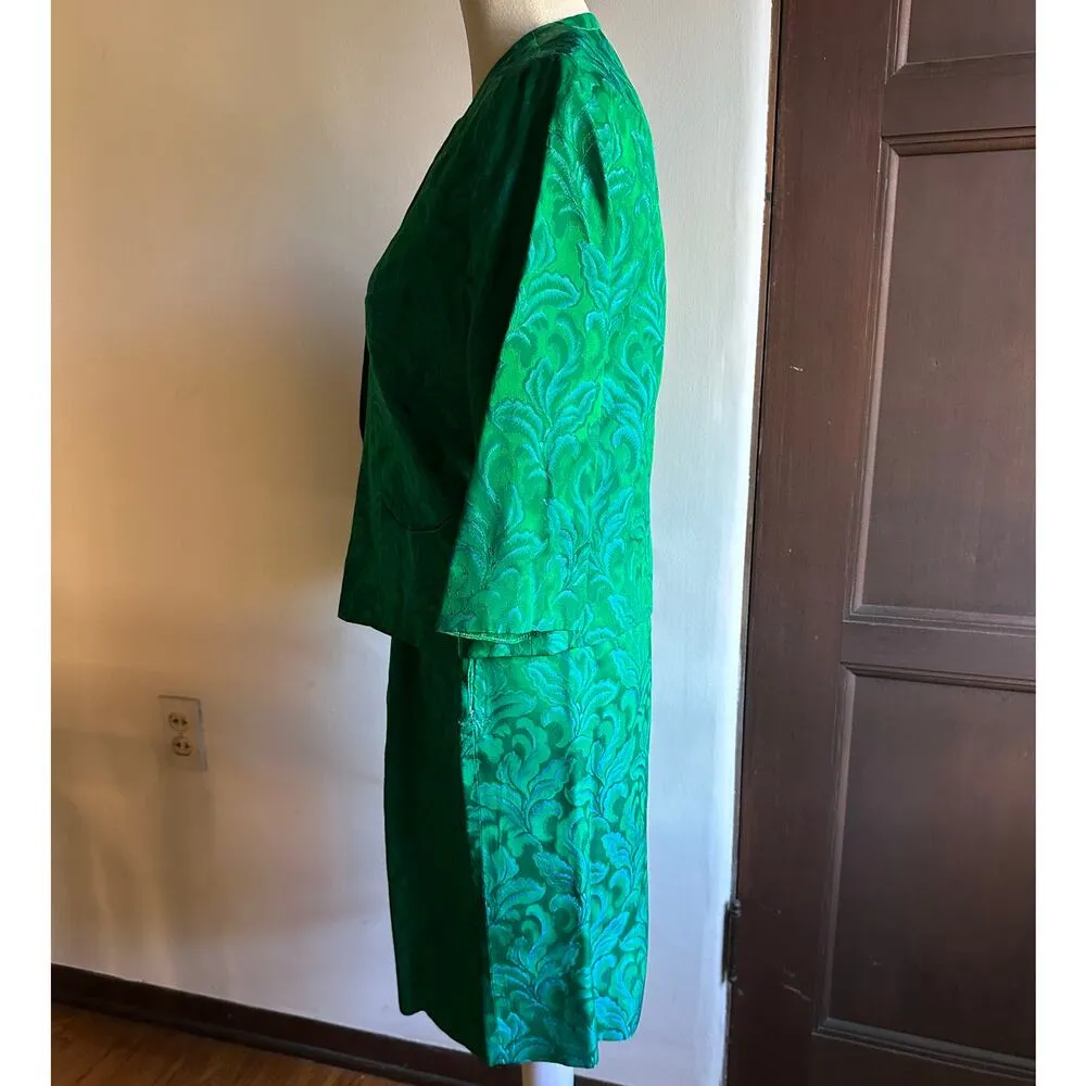 50s Vintage CAROL CRAIG | Matching Green and Blue Brocade Skirt Suit | Sz Small - Image 3