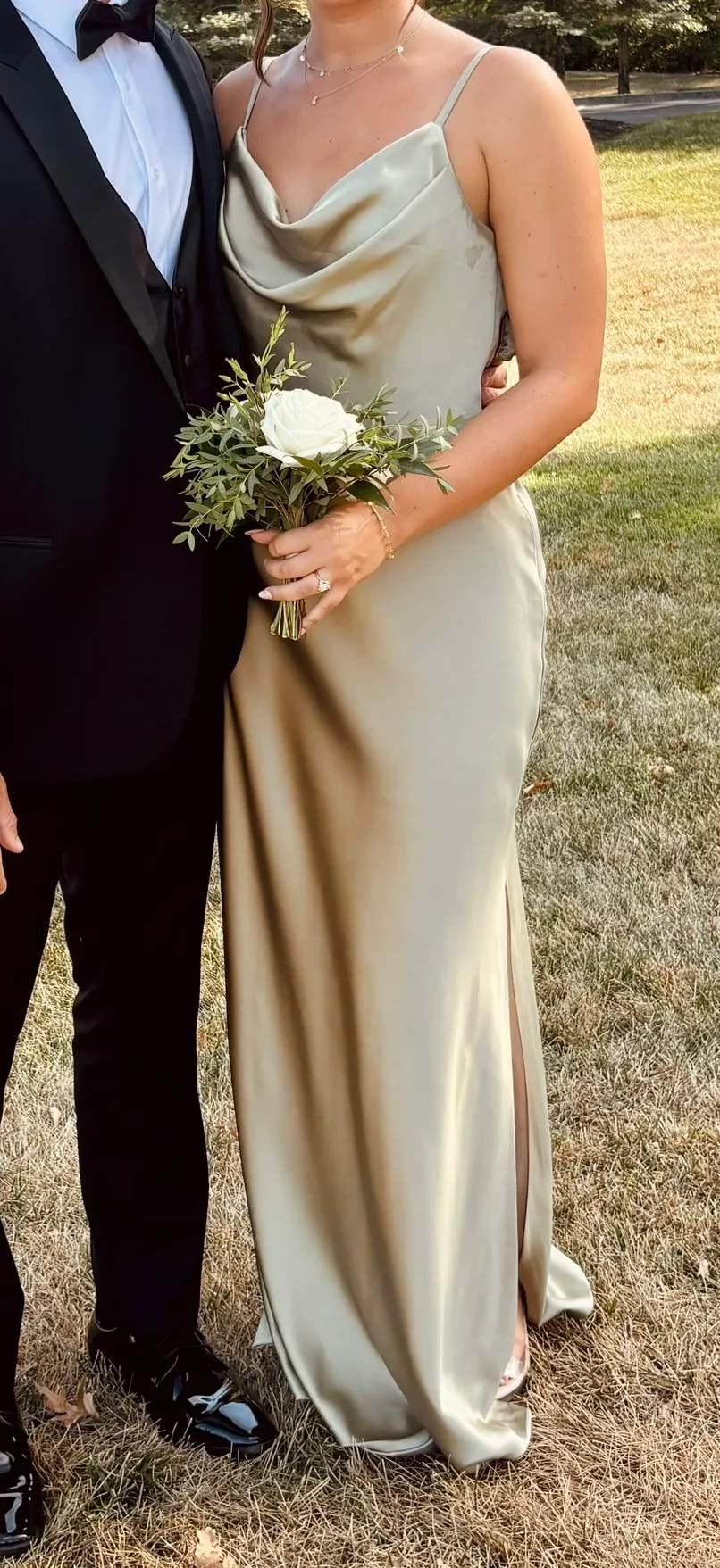 Revelry Nadia Satin Bridesmaid Dress Green Size 10 - Image 3