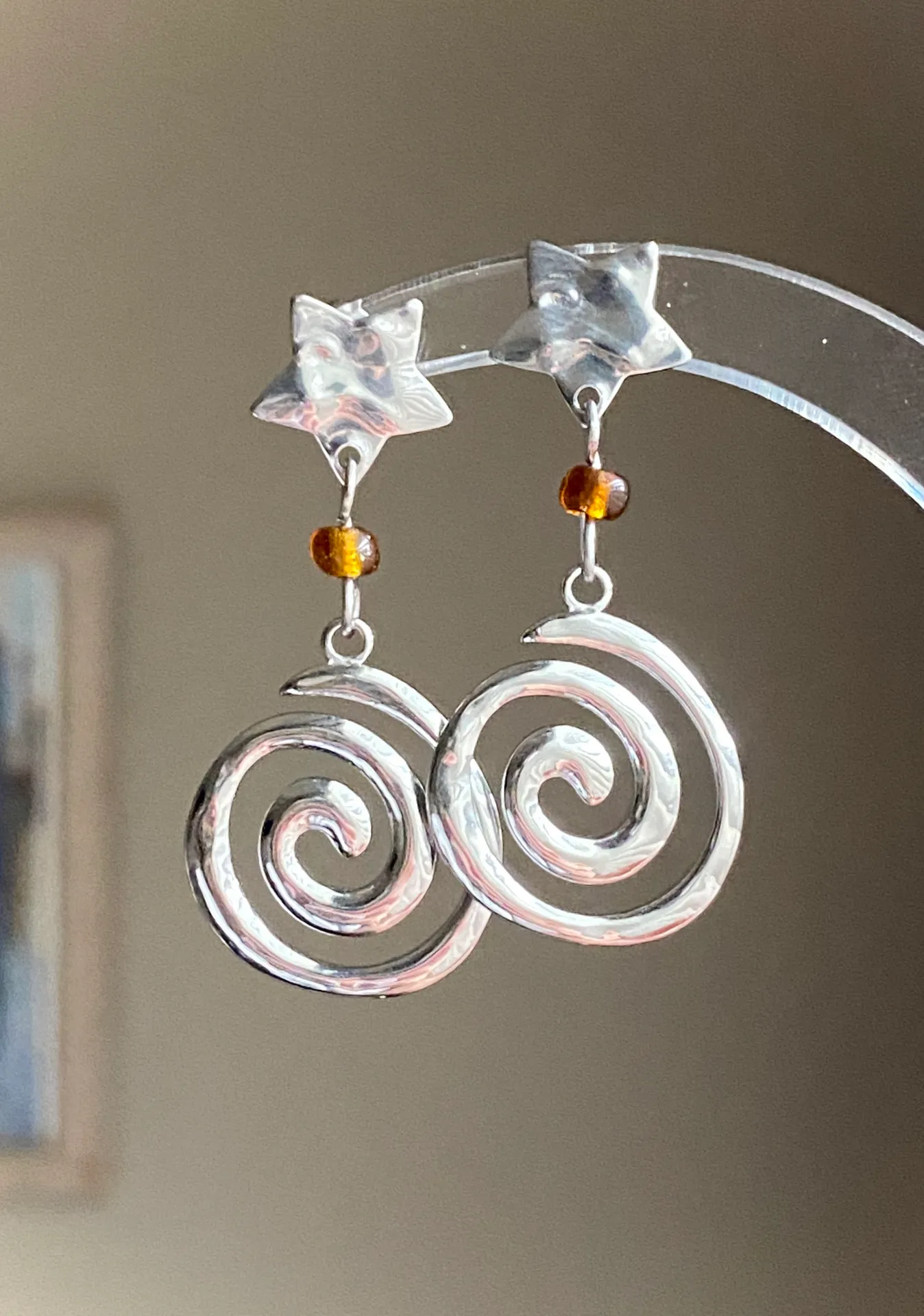 retro vintage boho funky grunge style stainless steel star & swirl dangle earrings☀️🌀 - Image 5