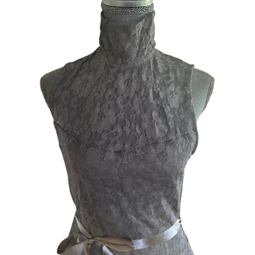 Arden B. Black High Neck Lace Mini Dress with Satin Waist Tie – Size M – NWT - Image 2