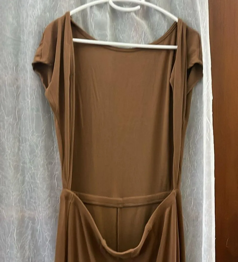 Free People Beach Open Back Jumpsuit Tan Large - Image 5