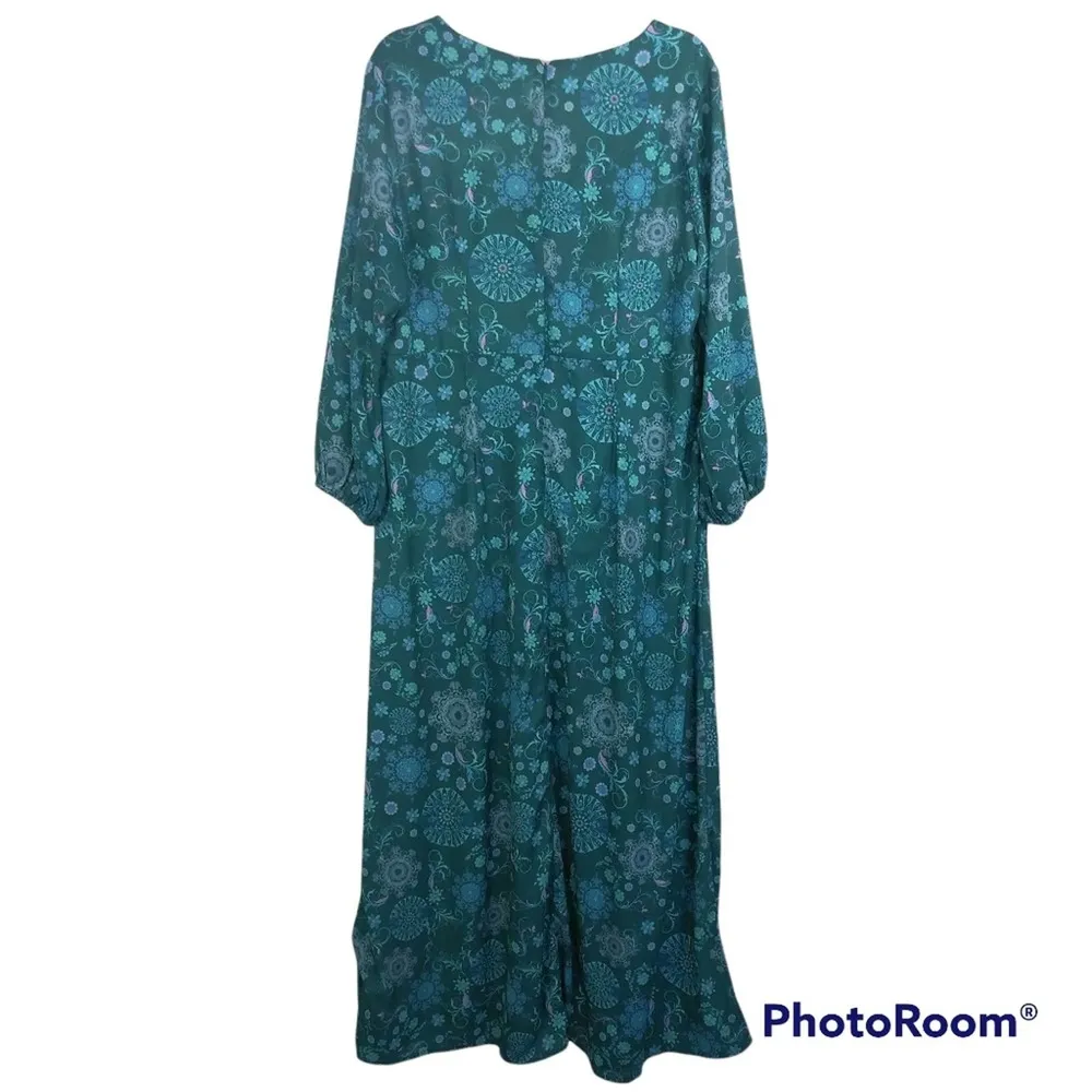 WAYWARD FANCIES Graphic Floral Print Crepe Ruched Asymmetric Waist Maxi Dress 2X - Image 3