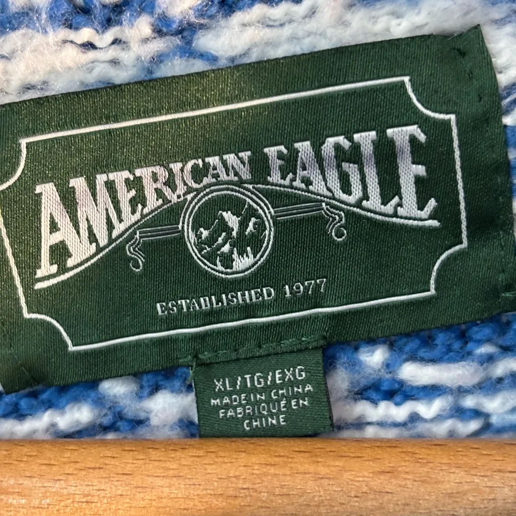 American Eagle Sweater Blue White Cropped Pullover Knit Winter Apres Ski XL - Image 3