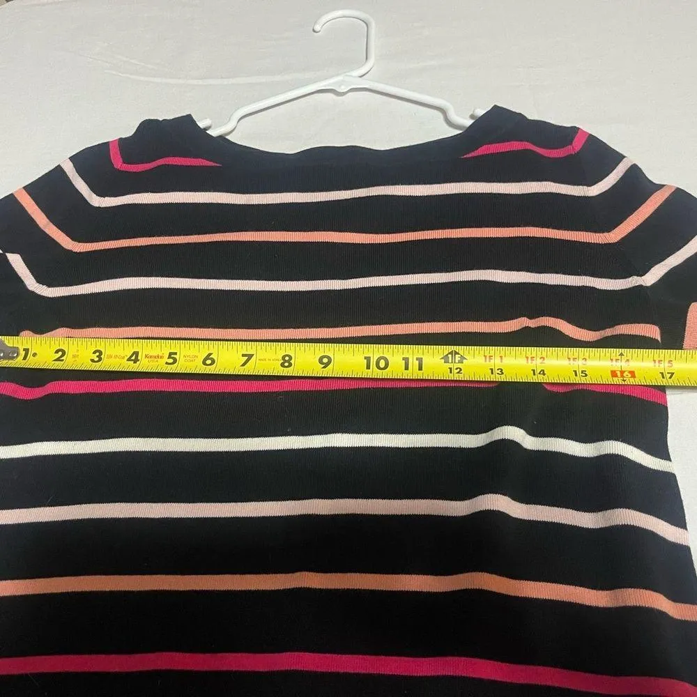 Talbots Sweater Womens 1XP black Pink Stripe Button Knit 3/4 Sleeve Work - Image 7