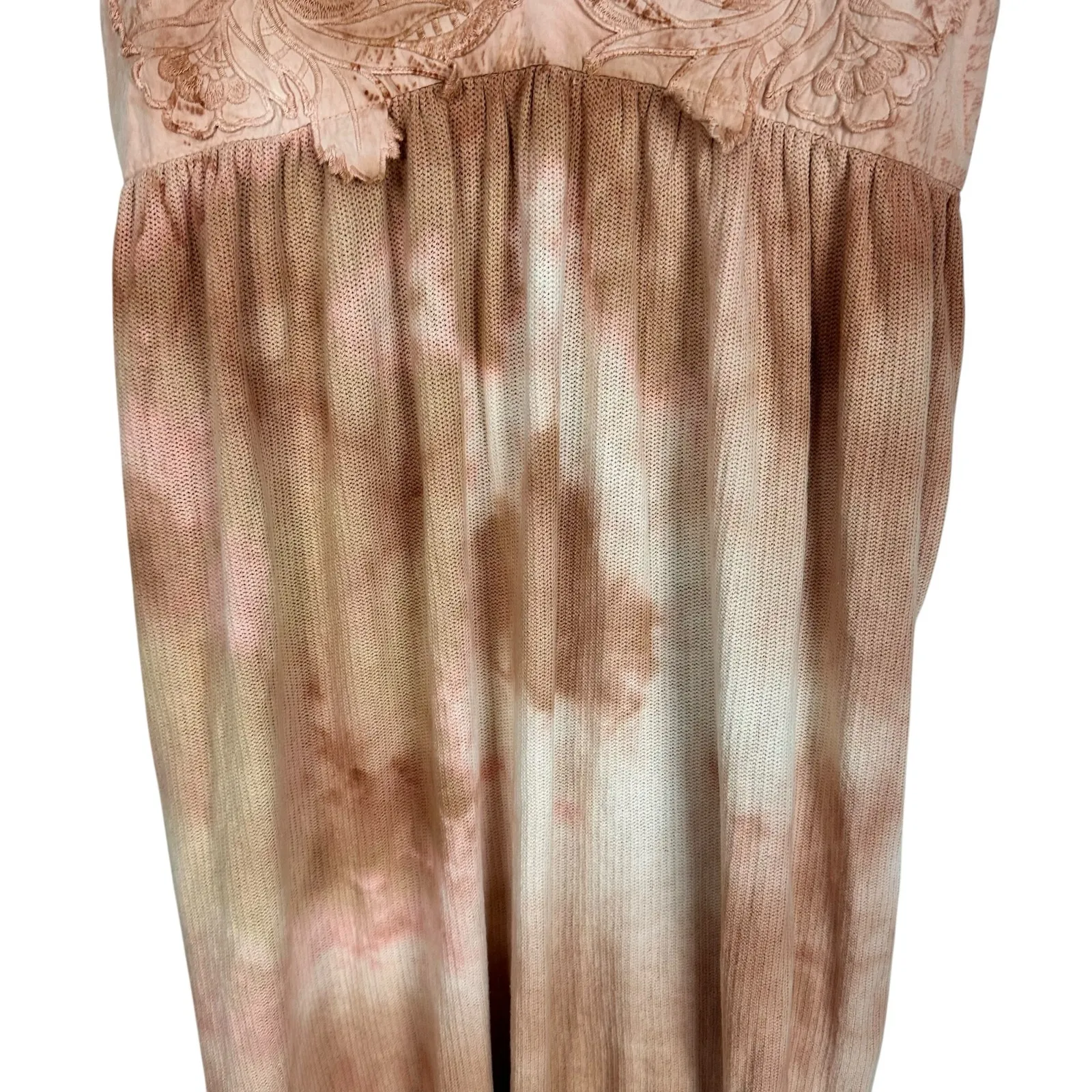 Zara Knit Midi Dress Empire Waist Floral Appliqué Tie Dye Brown Sz Small NWT - Image 7