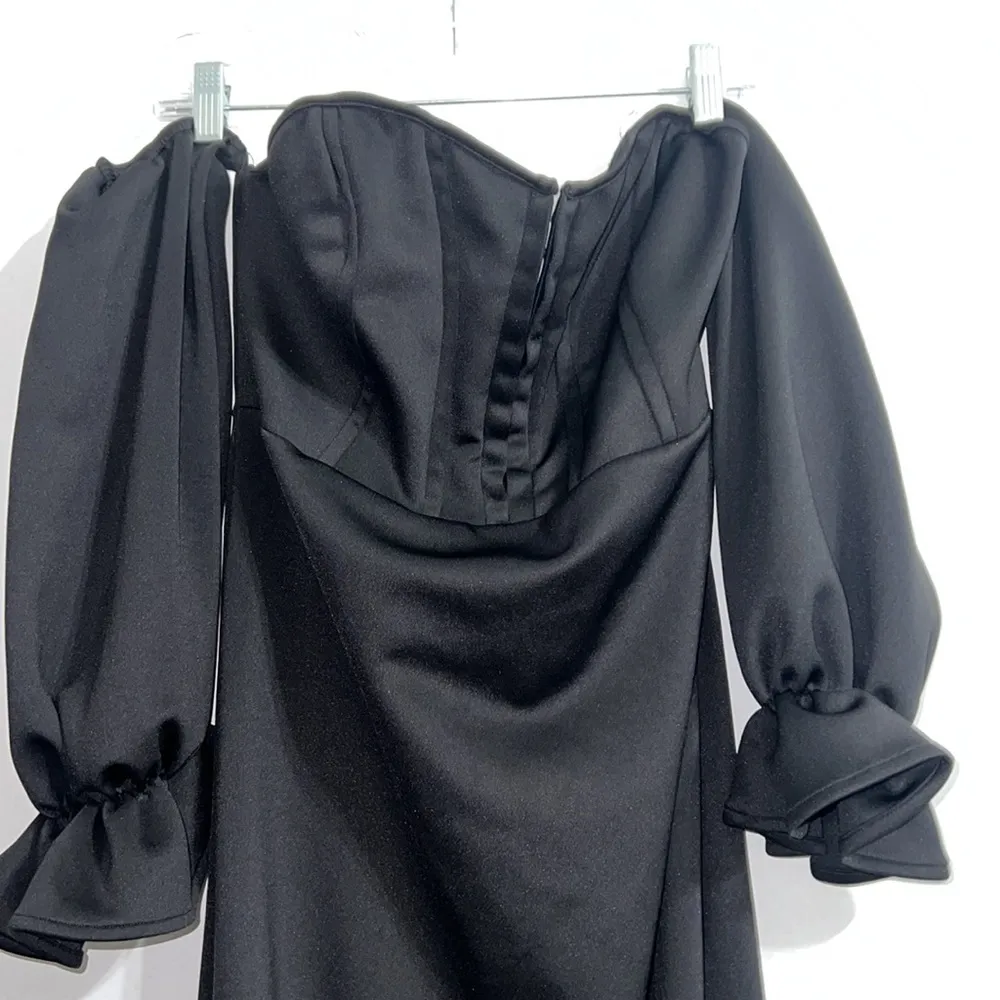 Memoriesea Sexy Off Shoulder Bodycon Lantern Sleeve Front Hook Midi Party Dress Size XL - Image 7