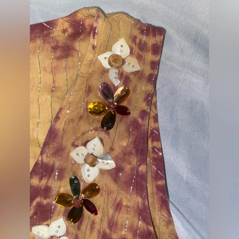 y2k tie dye boho beaded tank top Yellow Size M - Image 5