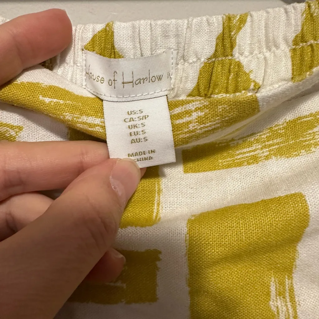 house of harlow 1960 Long Sleeve Linen Crop Top With Tiered Maxi Skirt Set Sz S Yellow - Image 16