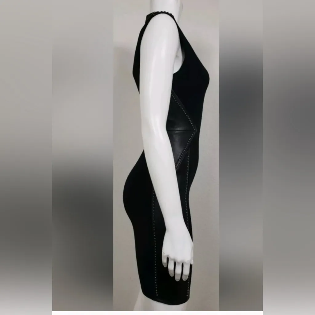 Haute Hippie Black Sleeveless Lambskin Leather and studded “LBD” Fitted Dress - Image 5