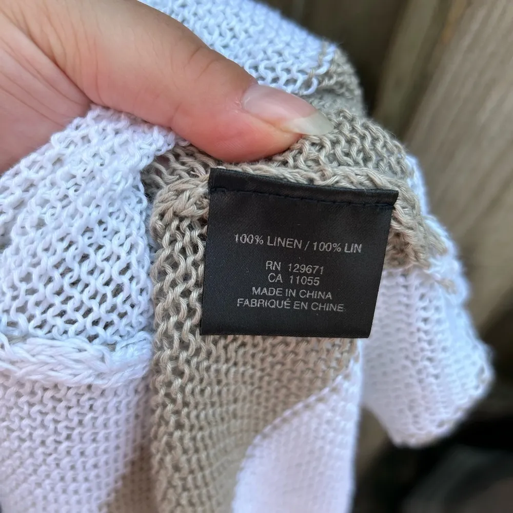 360 SWEATER BEIGE STRIPED LINEN BLEND CARDIGAN Tan Size M - Image 4