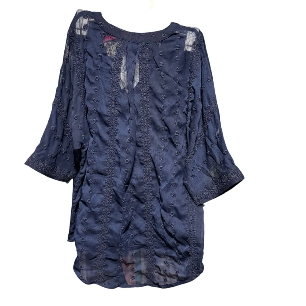 Olive & Oak Navy Blue Sheer Lace Blouse V Neck Shirt Top Size Small - Image 4