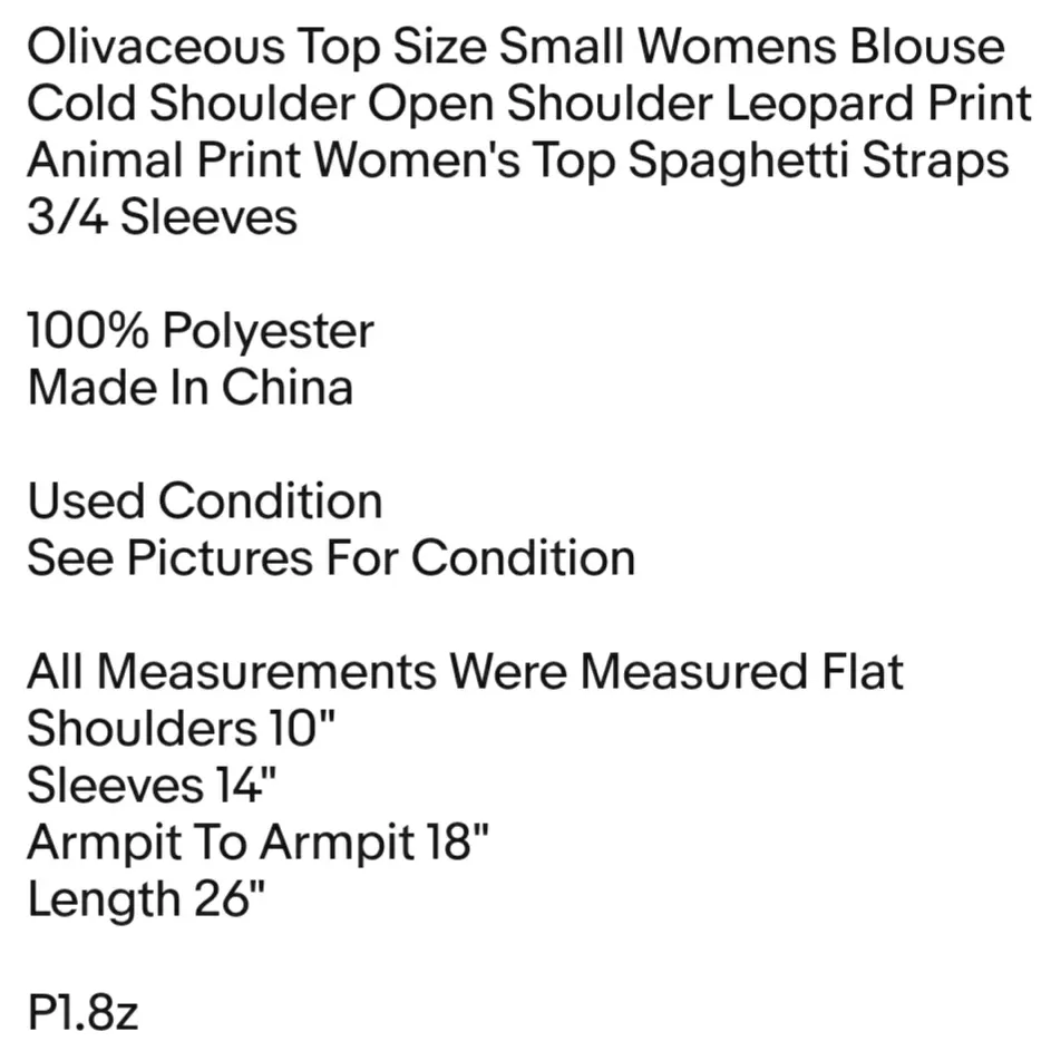 Olivaceous Top Size Small Womens Blouse Cold Shoulder Open Shoulder Leopard Print Animal Print Women's  - Image 5