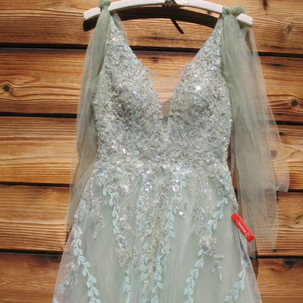 Mac Duggal 20313 Womens Embellished Mesh Gown Dress Sage - Image 9