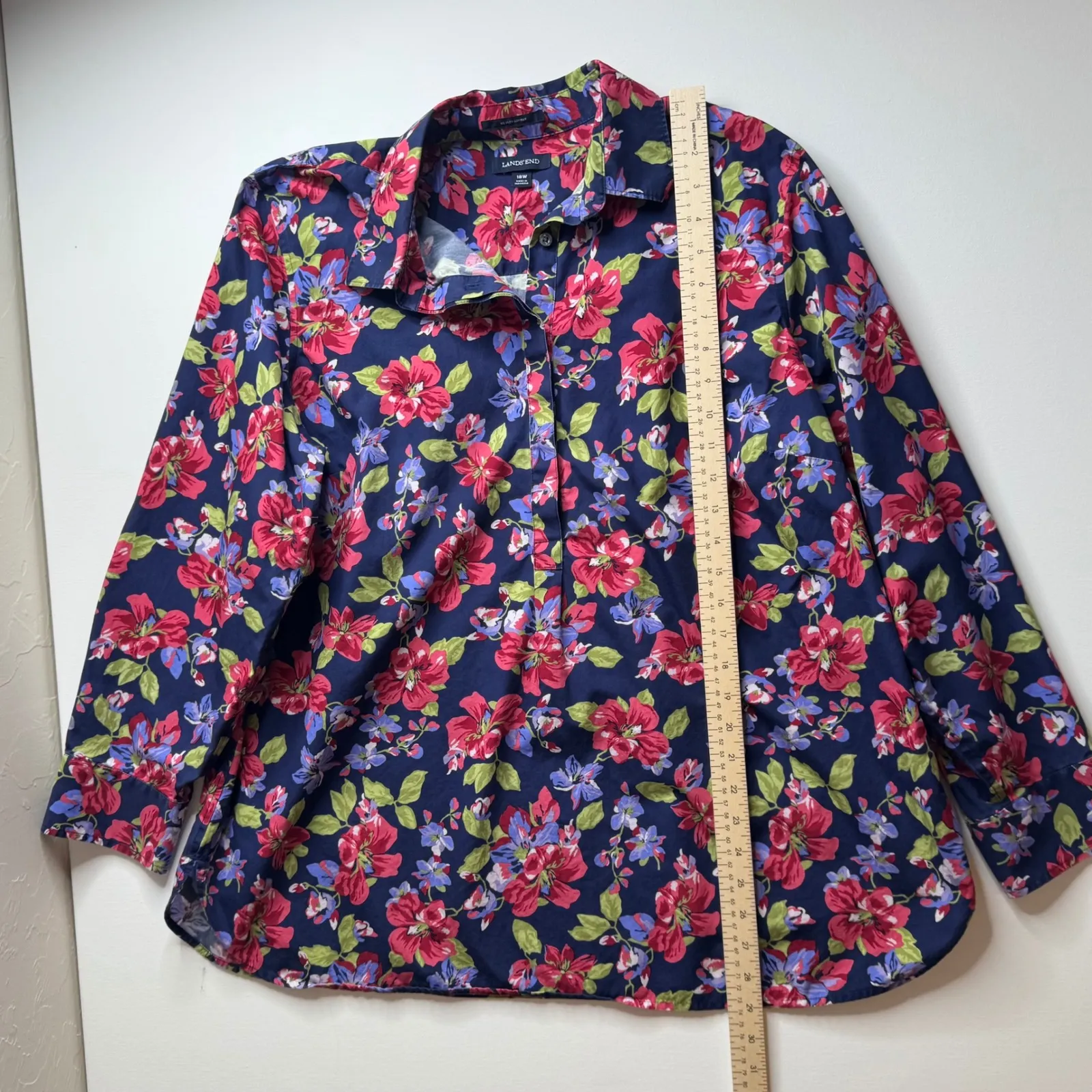 Lands End‎ No Iron Supima Cotton Popover Shirt Size 18W Floral Bloomcore Preppy - Image 7