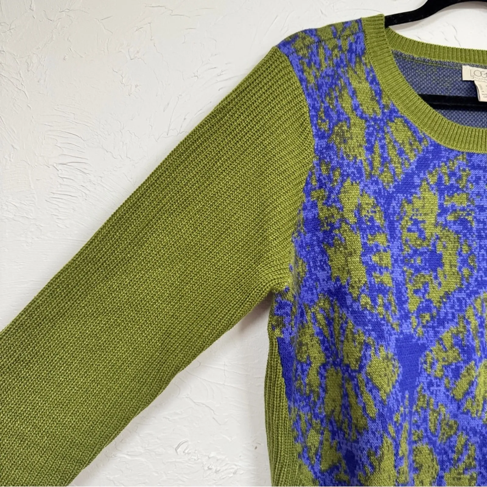 Logo Lori Goldstein Green Blue Crew Neck Sweater Womens M Tunic Casual Boho - Image 7