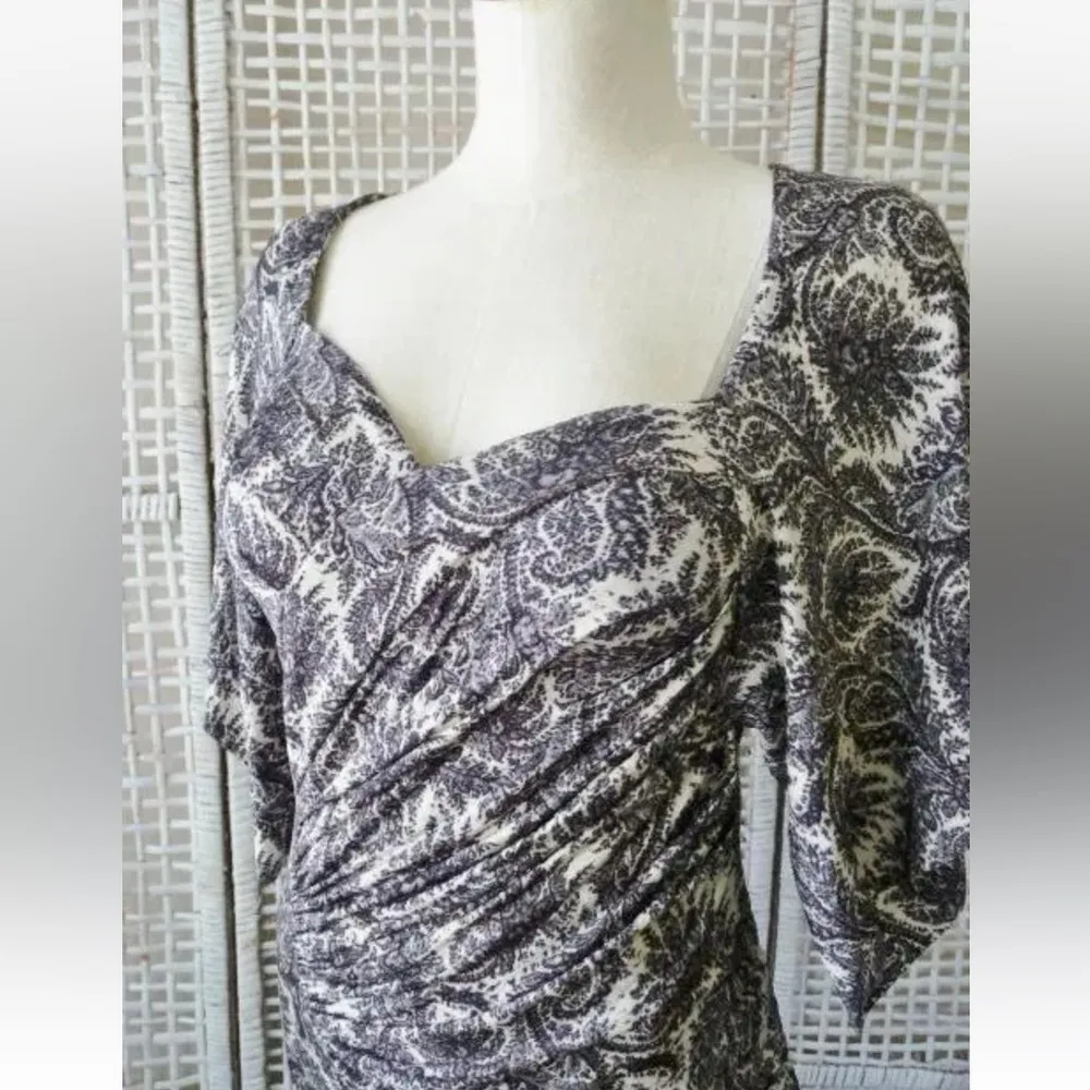 YIGAL AZROUEL Black White 100% SILK Slinky Knit Kimono Sleeve Ruched Fit Dress 8 - Image 9