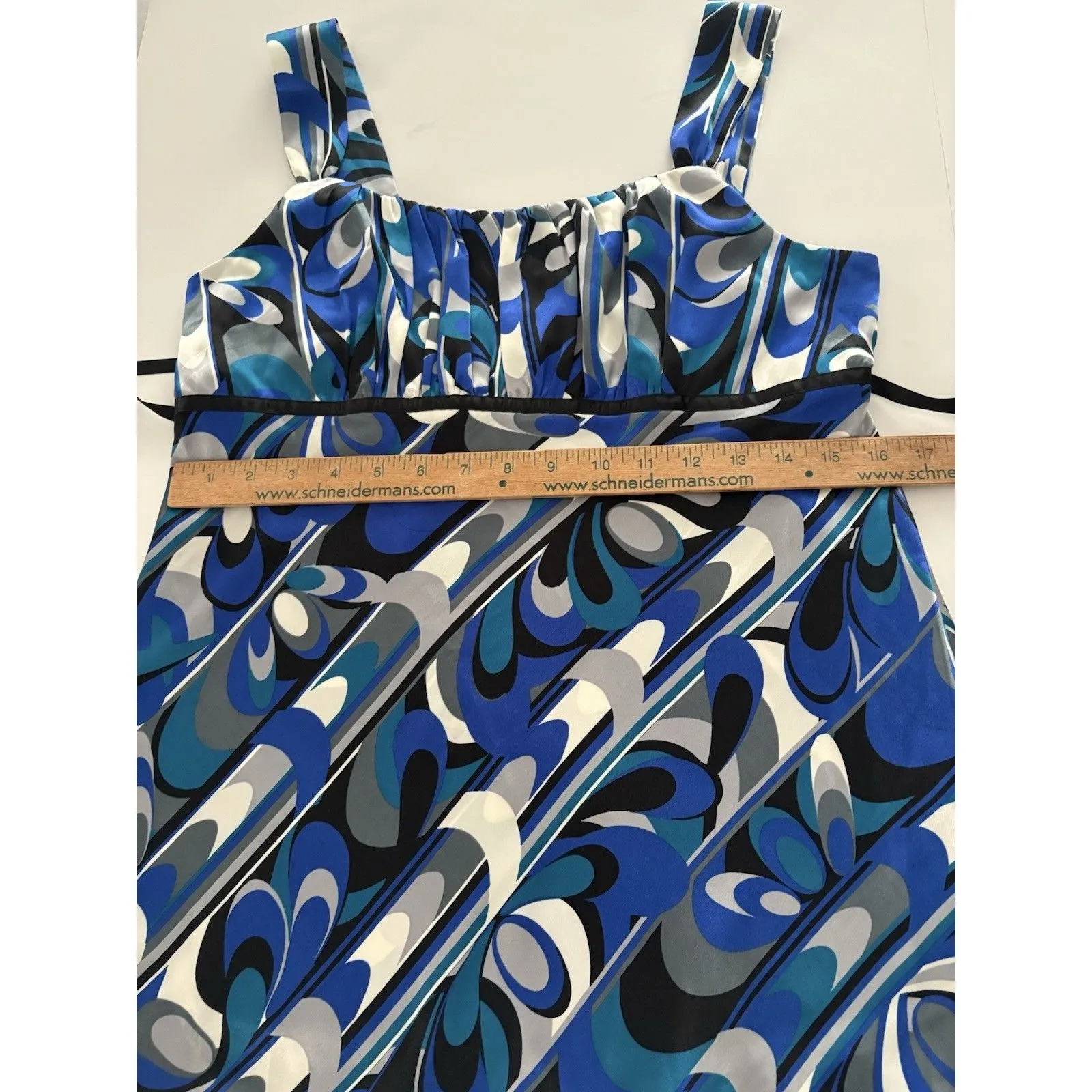 Vintage B Wear Y2K Satin Cami Babydoll Tank Top Fairy L Blue Black Swirl Empire Size L - Image 11