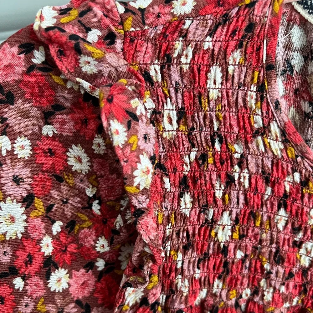 Knox Rose Smocked Ruffle Long Sleeve Peasant Blouse | Floral | XS - Image 4