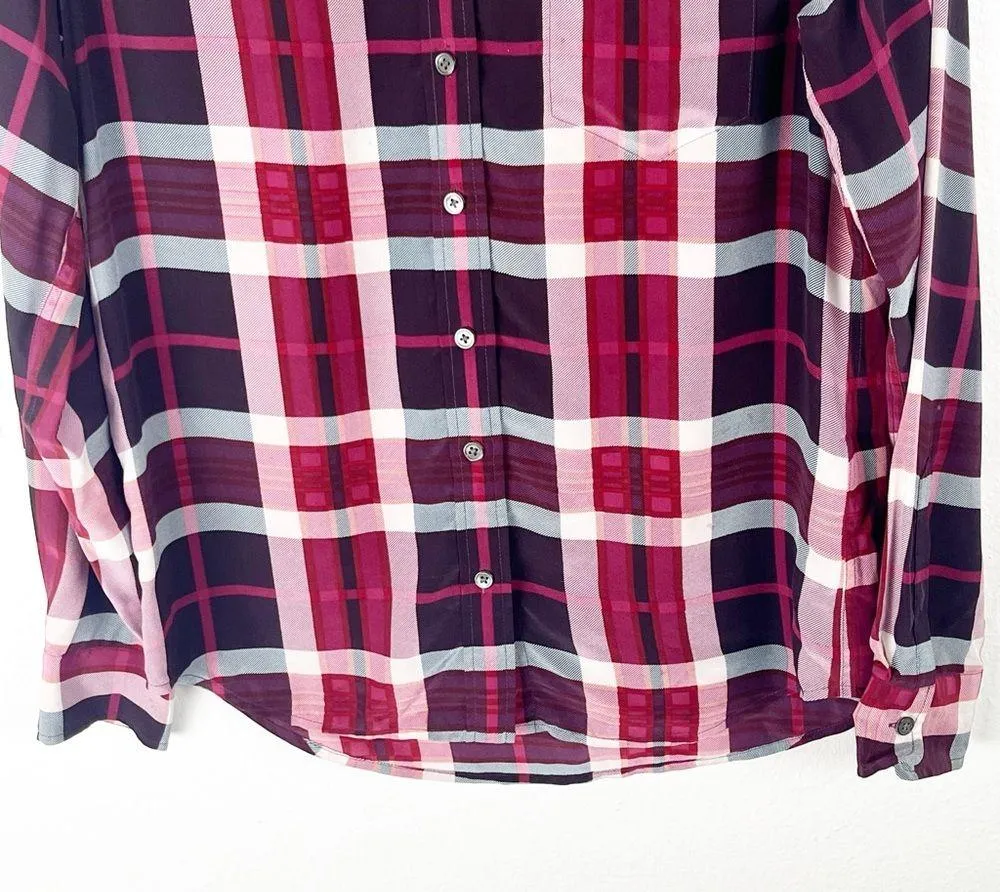 EQUIPMENT 100% Silk Plaid Lightweight Long Sleeves Button Up Blouse, Size Small - Image 10