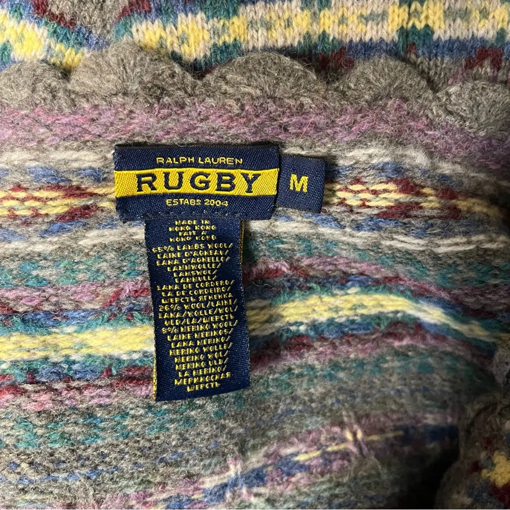 RALPH LAUREN RUGBY Wool Dress Fit & Flare Short Sleeves Mixed Color Knit Medium - Image 8