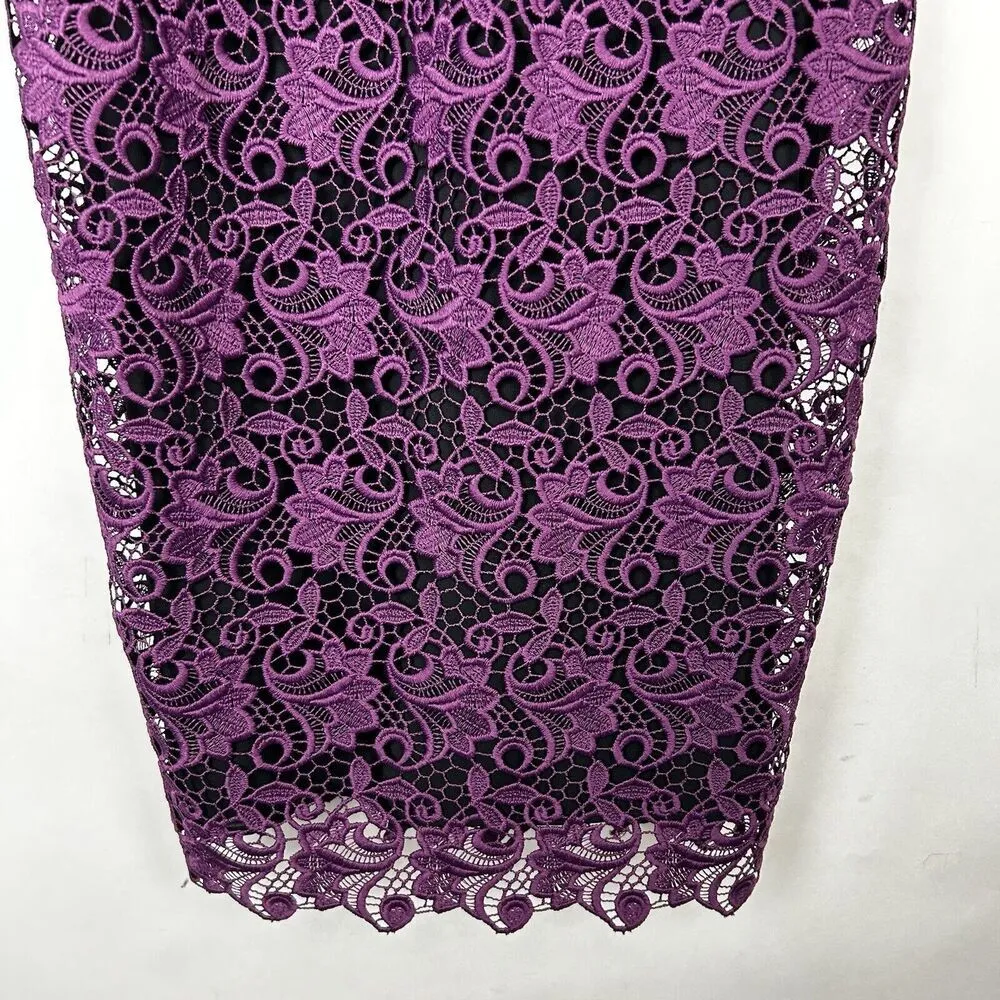 Alice + Olivia Purple Black Floral Guipure Lace Sleeveless Preslee Dress Size 0 - Image 4