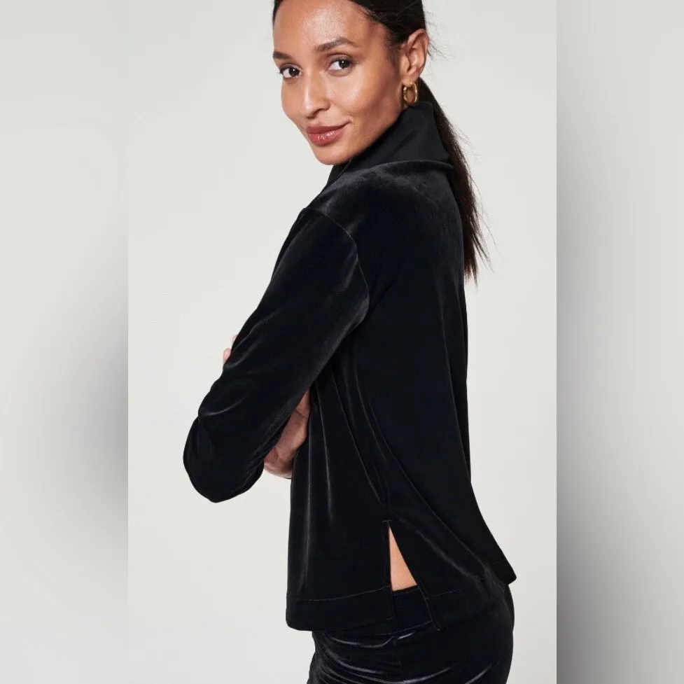 SPANX Black Velour 1/2 Zip Pullover Sweatshirt Size M - Image 3