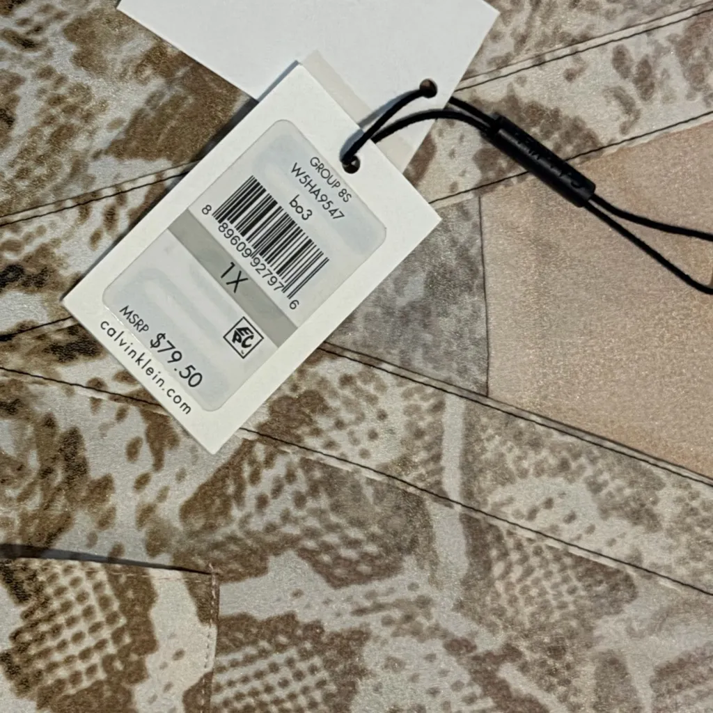 Calvin Klein Snake Print Blouse - Pink Tan and Black size 1X - Image 3