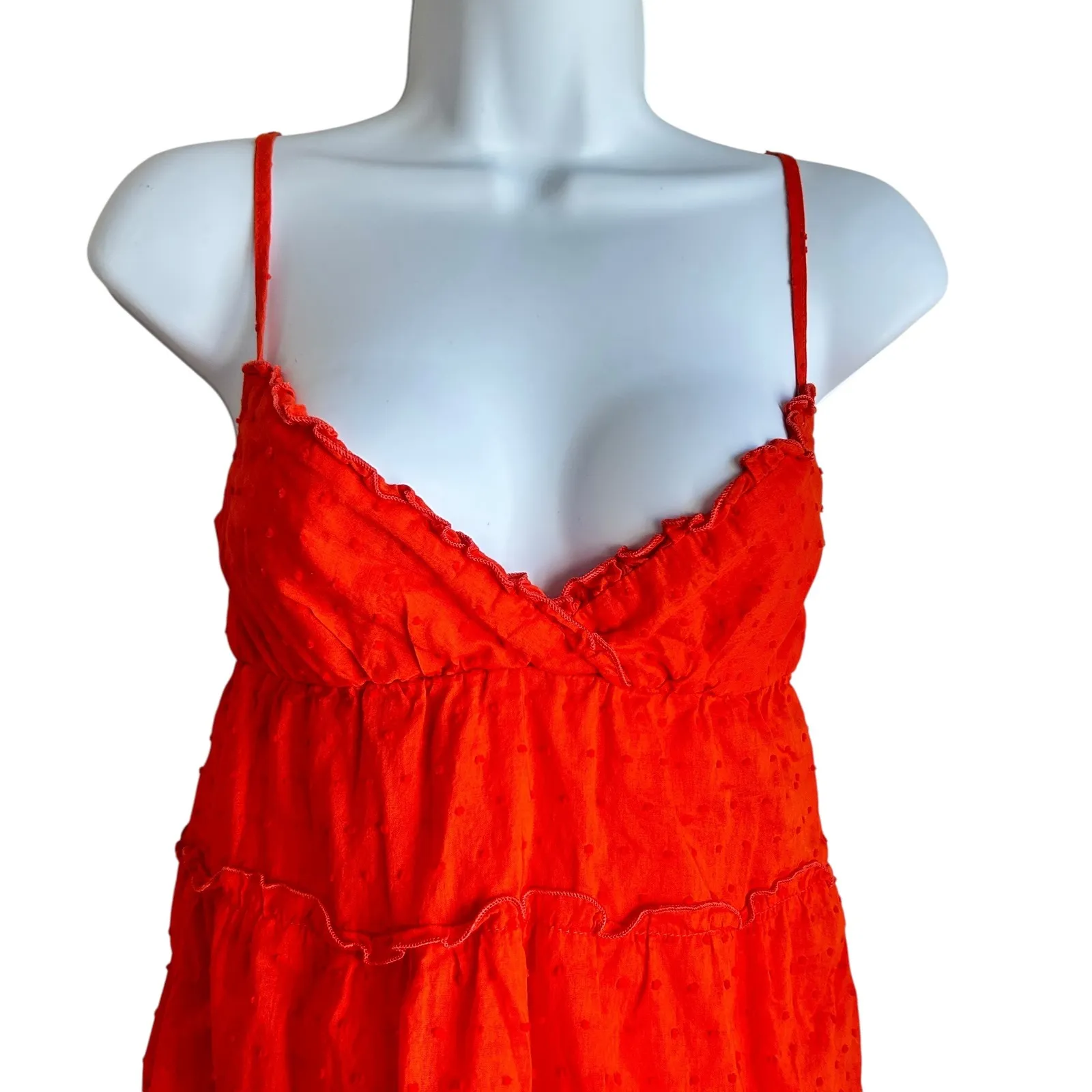 VTG Necessary Objects Women S Orange Swiss Dot Tier Babydoll Cami Top Y2K Indie - Image 3