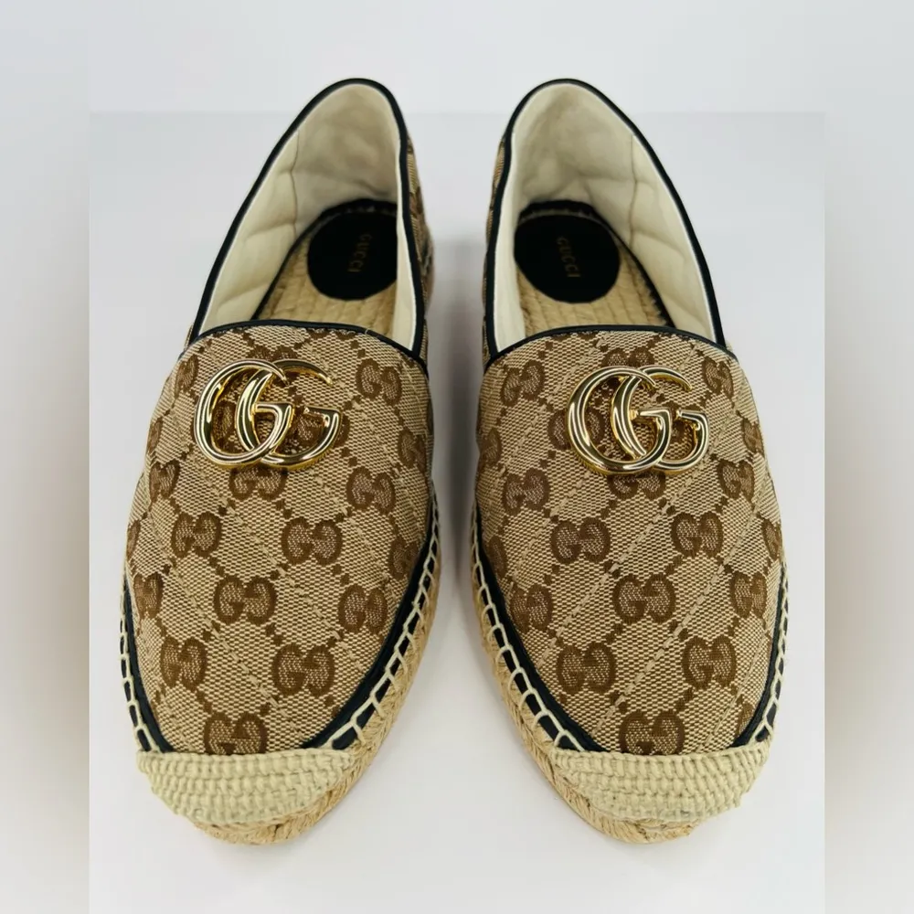 GUCCI GG Raffia Monogram Ankle Wrap Platform Espadrille Wedge Sandals EU 40.5 - Image 11