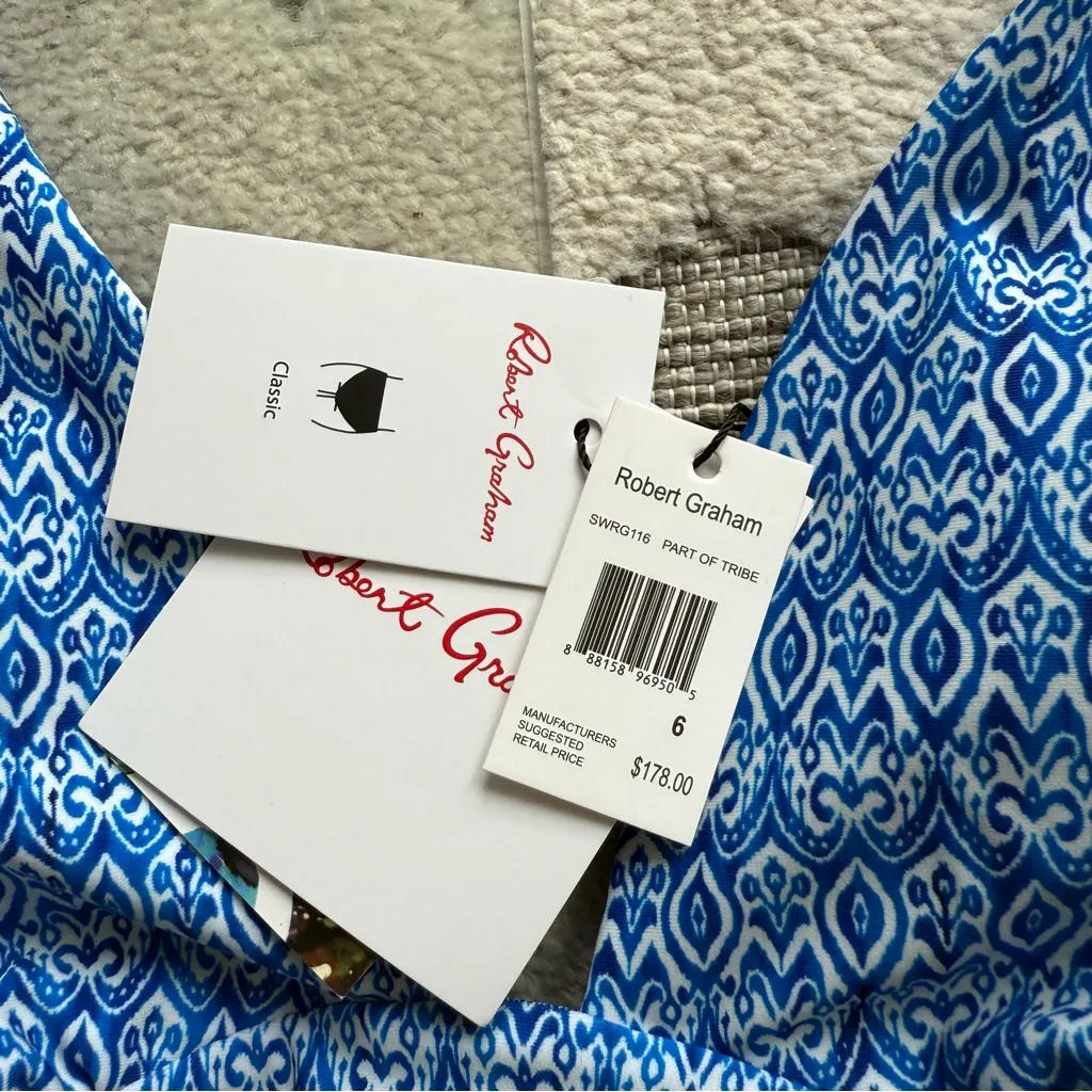 Robert Graham One Piece Halter Neck Swimsuit in Part of Tribe Size 6 NWT Blue - Image 2