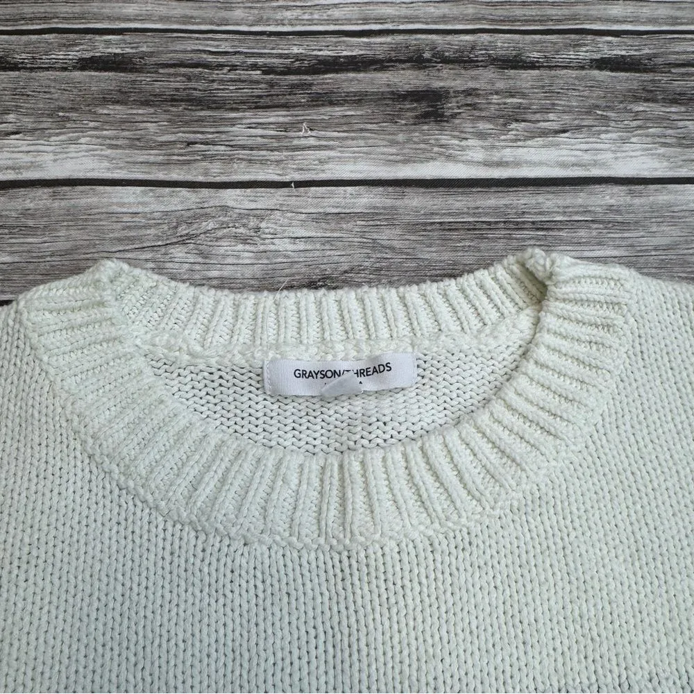 Grayson Threads Women's Pullover Cropped USA Sweater Ivory Blue XL Extra Large - Image 3