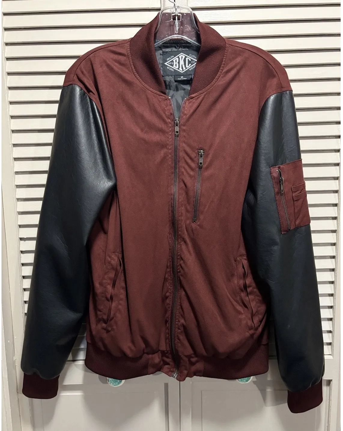 BKC Faux Leather/Suede Jacket Zip Up Lined Size M Brick/Black Zip Pockets Red Size M - Image 1
