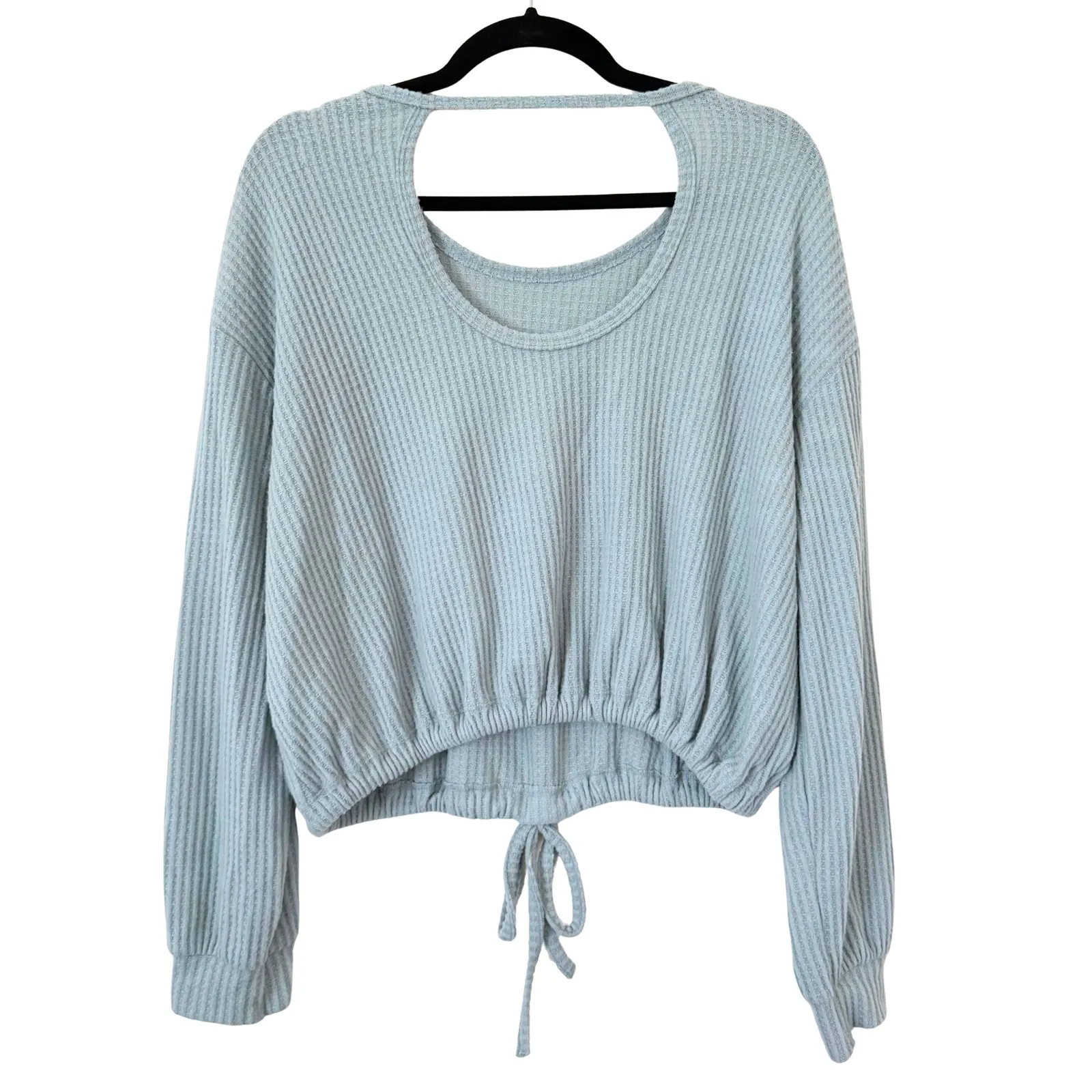 Hollister Open-Back Tie-Front Boyfriend Long Sleeve Waffle Knit Sweater - Small - Image 4