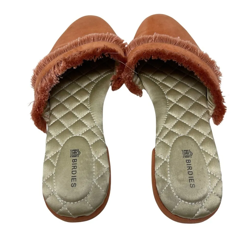 Birdies Orange Suede Fringe Slip On Closed Toe Flat Mules Sandals Size US 7 - Image 4