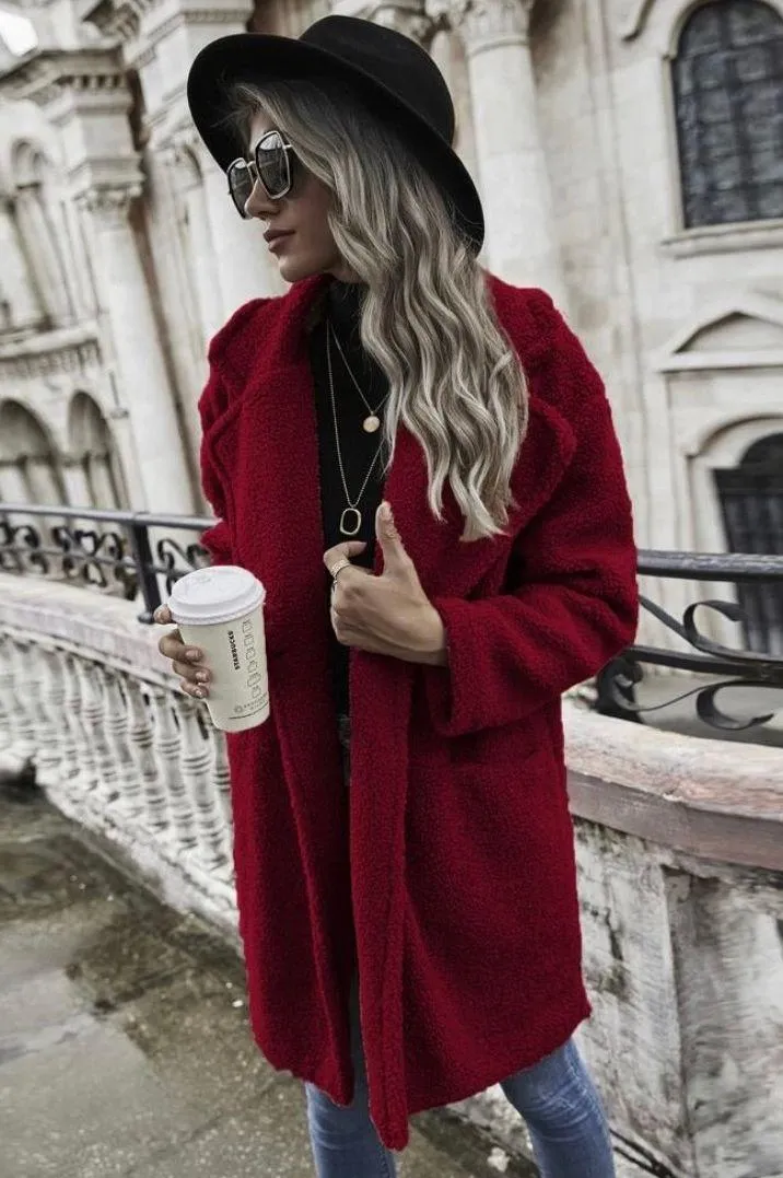 SheIn Red Teddy Bear Coat - Image 2