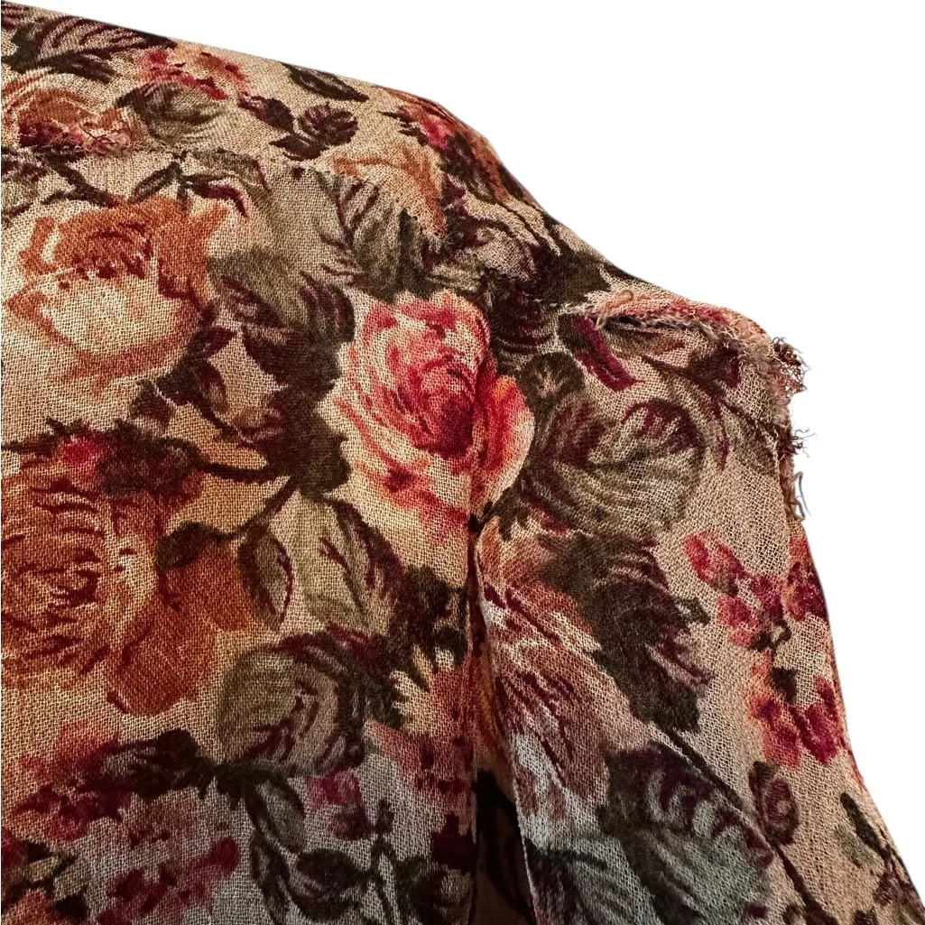 Vintage 80s Chiffon Floral Maxi Dress Whimsygoth Fairy Grunge Cottage Size XL Tan - Image 4