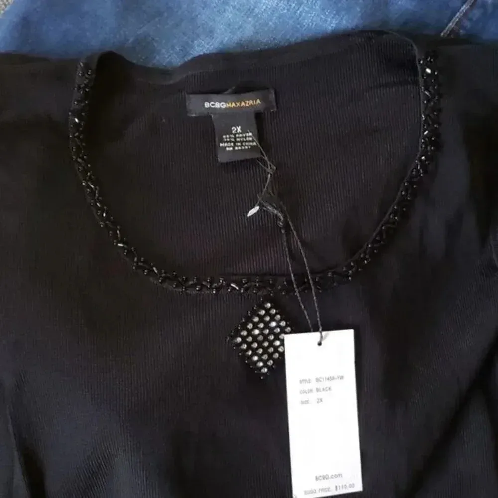 BCBG‎ Maxazria Sequins Diamond Sleeveless Sweater Black Silver 2X - Image 7