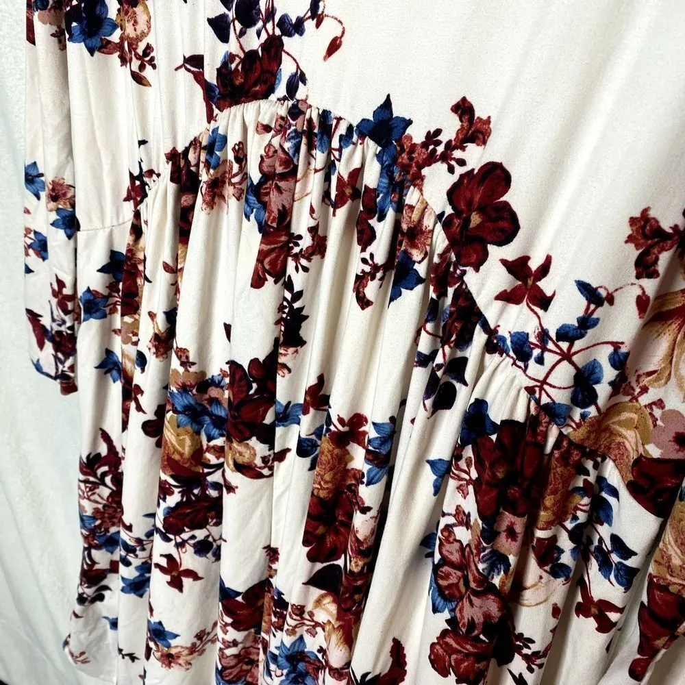 REBORN J Floral Long Sleeve High Low Pleated Midi Dress V-Neck Small Multicolor - Image 10