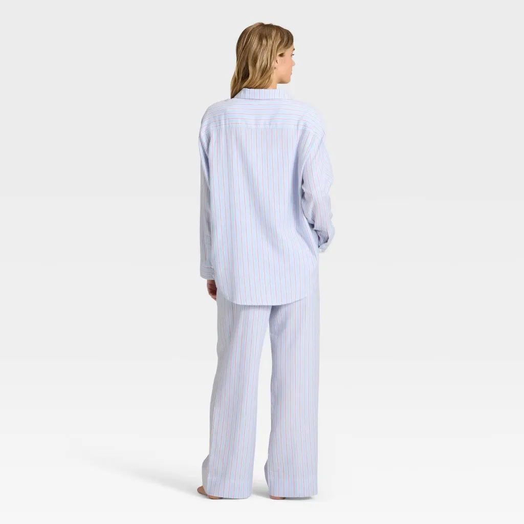 Flannel nwt Long Sleeve Button Down Shirt Pants Pajama Set Blue/Red Stripe XXL - Image 2