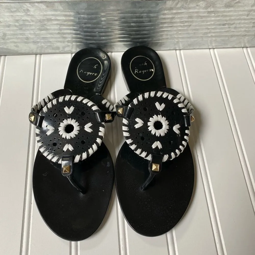 Jack Rogers sandals 7 black white jelly studded whipstitched flip flop - Image 3