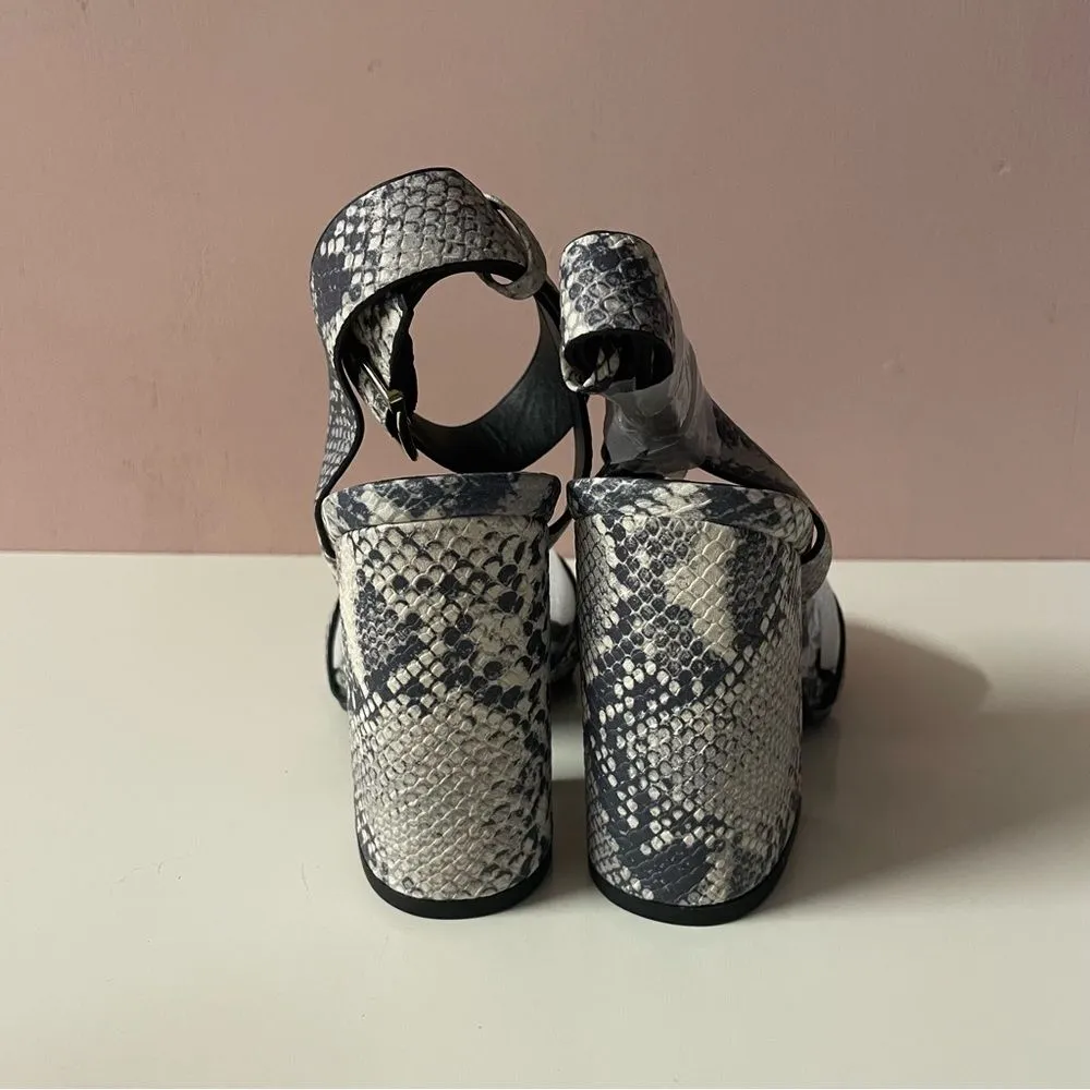 Qupid NIB Gray/Cream Snakeskin Faux Leather Peep Toe Ankle Strap Block Heel Sz 6 - Image 8