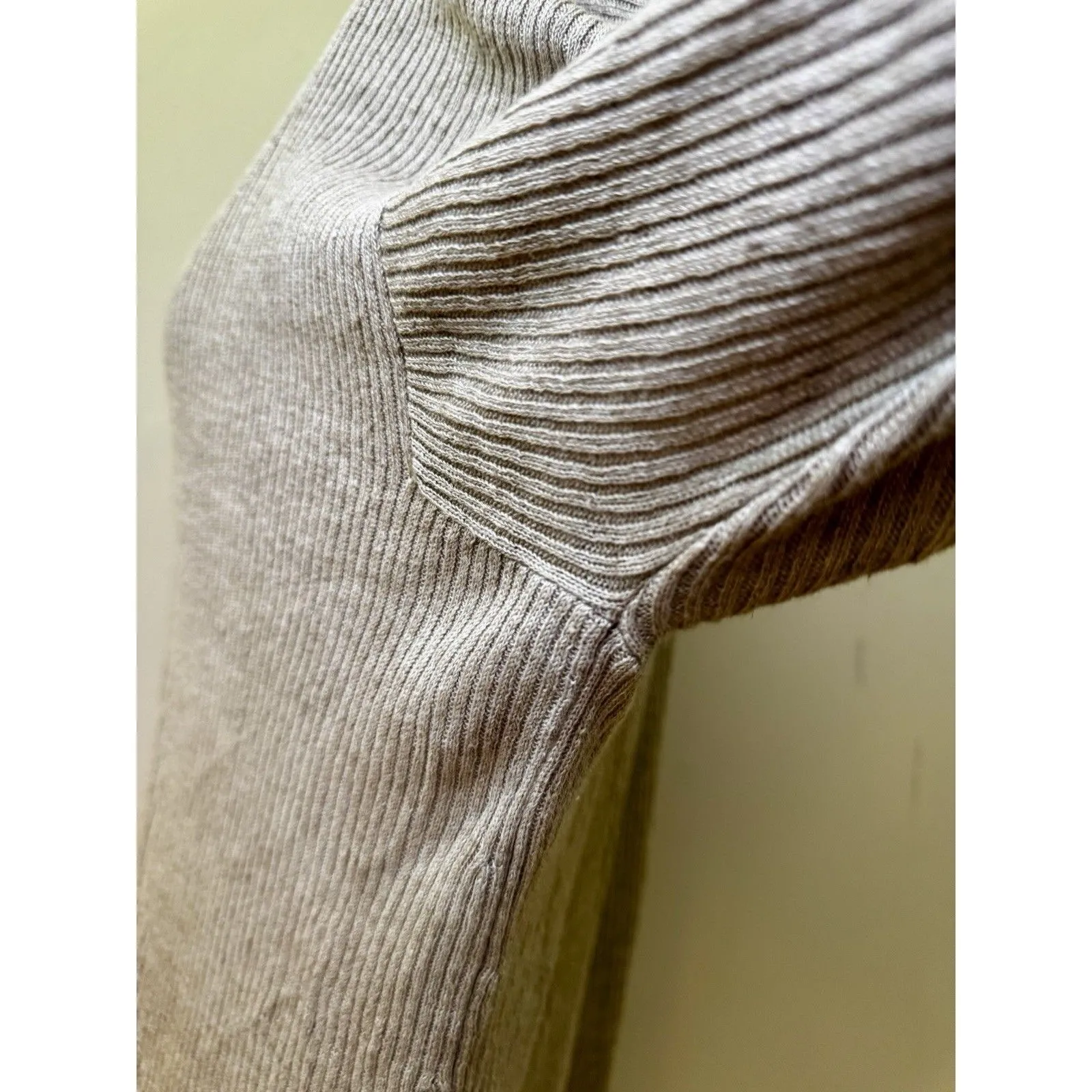 Eileen Fisher Women’s Linen Ribbed Long Sleeve Crew Neck Sweater Beige Size L - Image 7