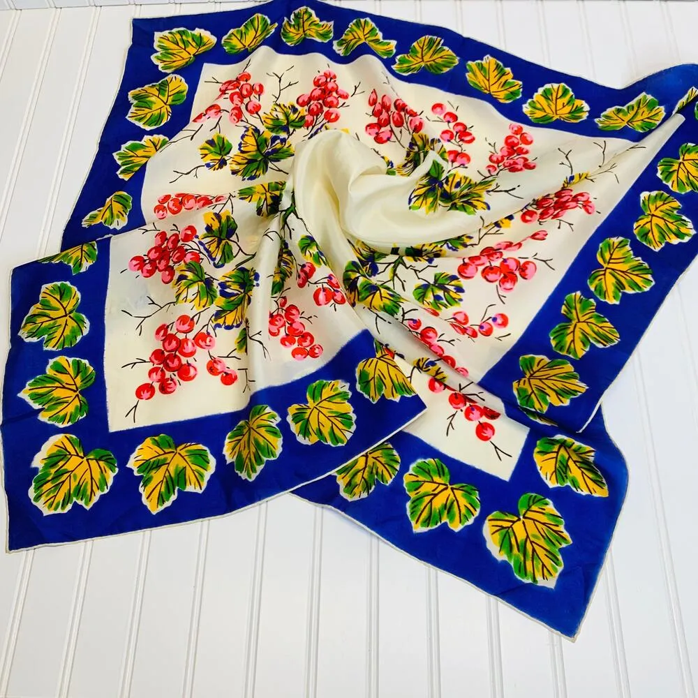 Large Square Silky Scarf Grape Leaf and Grape Design Purple - Image 2