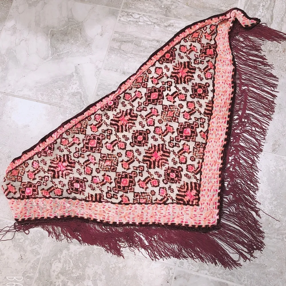 Lady Folk Printed Tie Tassel Triangle Scarf New w/o Tag - Image 3